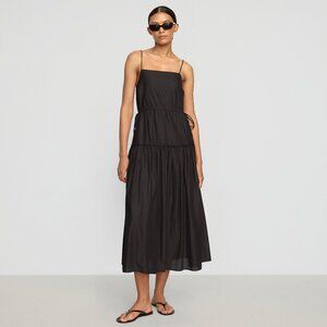 Modern Citizen Dalia Tie-Waist Tiered Organic Cotton Dress Size LBlack / L